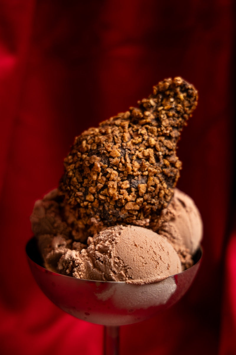 NiceMe Chocolate Chicken served with chocolate ice cream