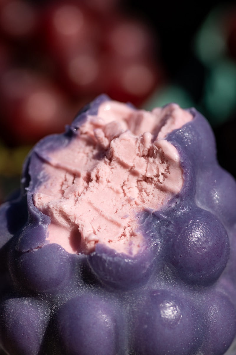 Close-up of the pink frozen center inside Deshi Grape